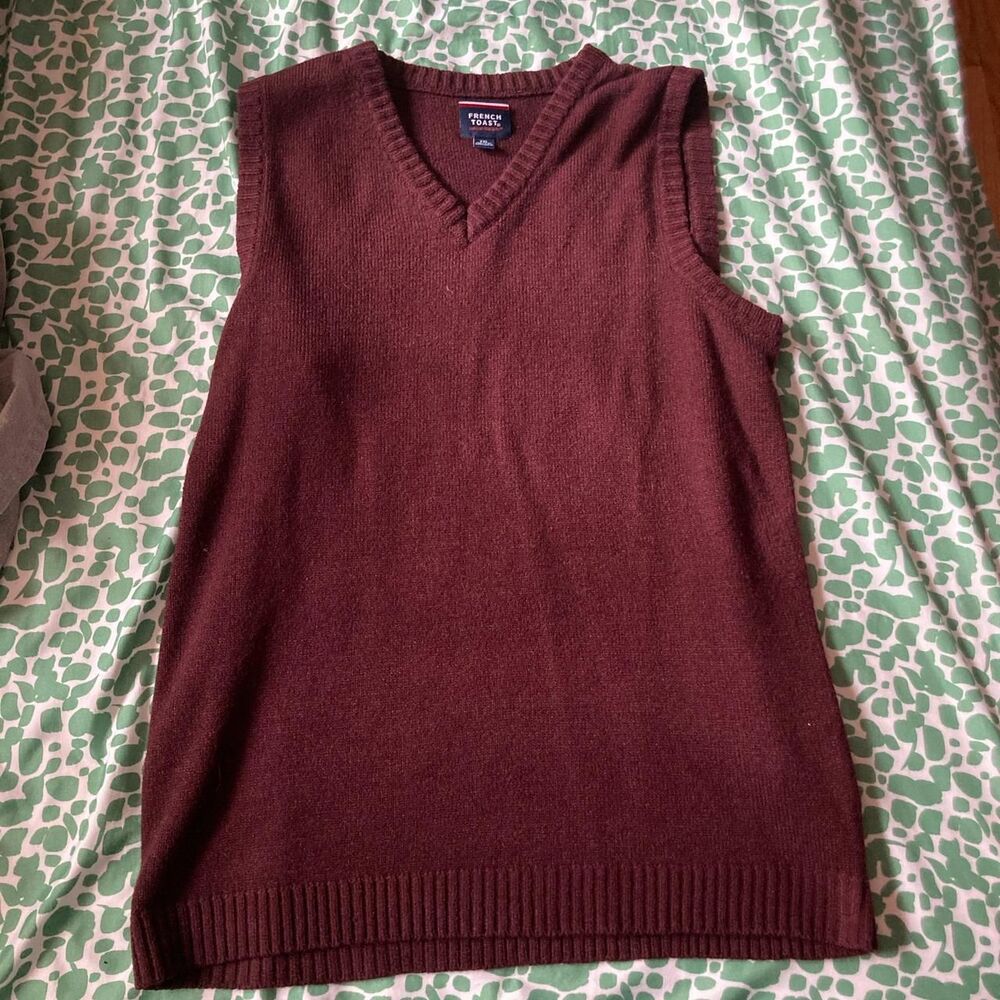 French-toast Women's Burgundy and Brown Vest Sweater